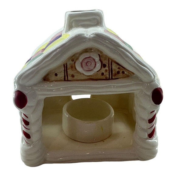 JASCO Candle Holder Gingerbread House Handpainted Ceramic Candy Cottage Vintage - Picture 5 of 15